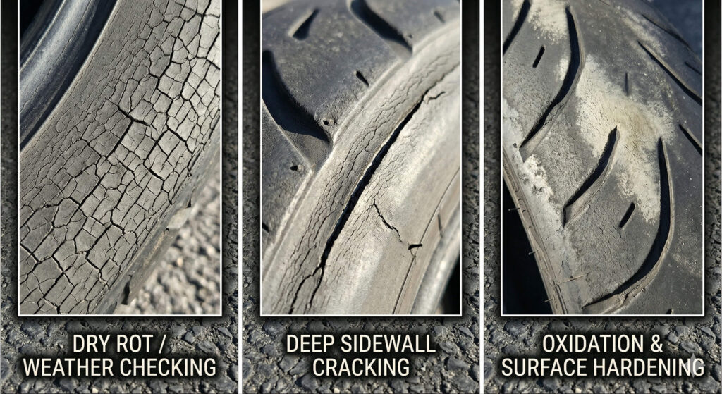 Examples of aged motorcycle tires